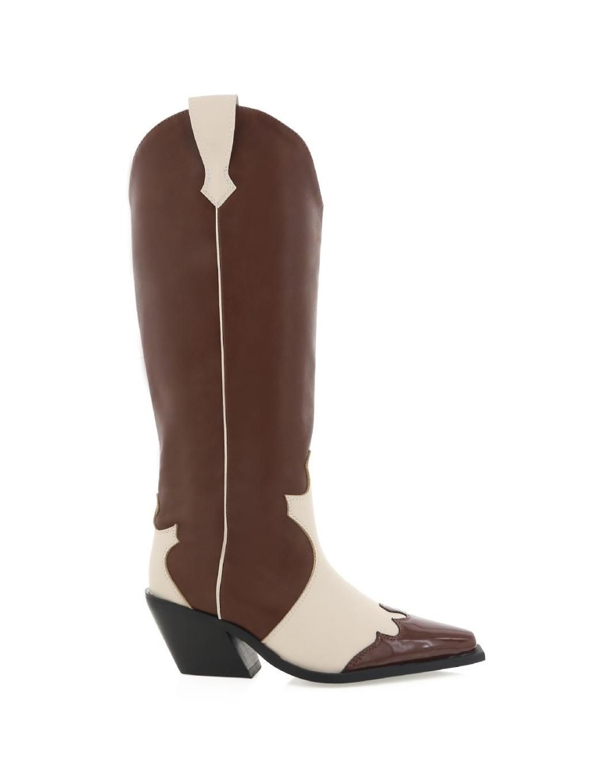 Women Billini Cowboy Boots | Etta Chocolate Ivory