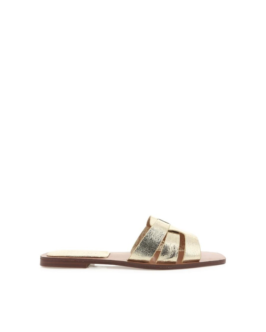 Women Billini Sandals | Ferna Gold Cracked Metallic