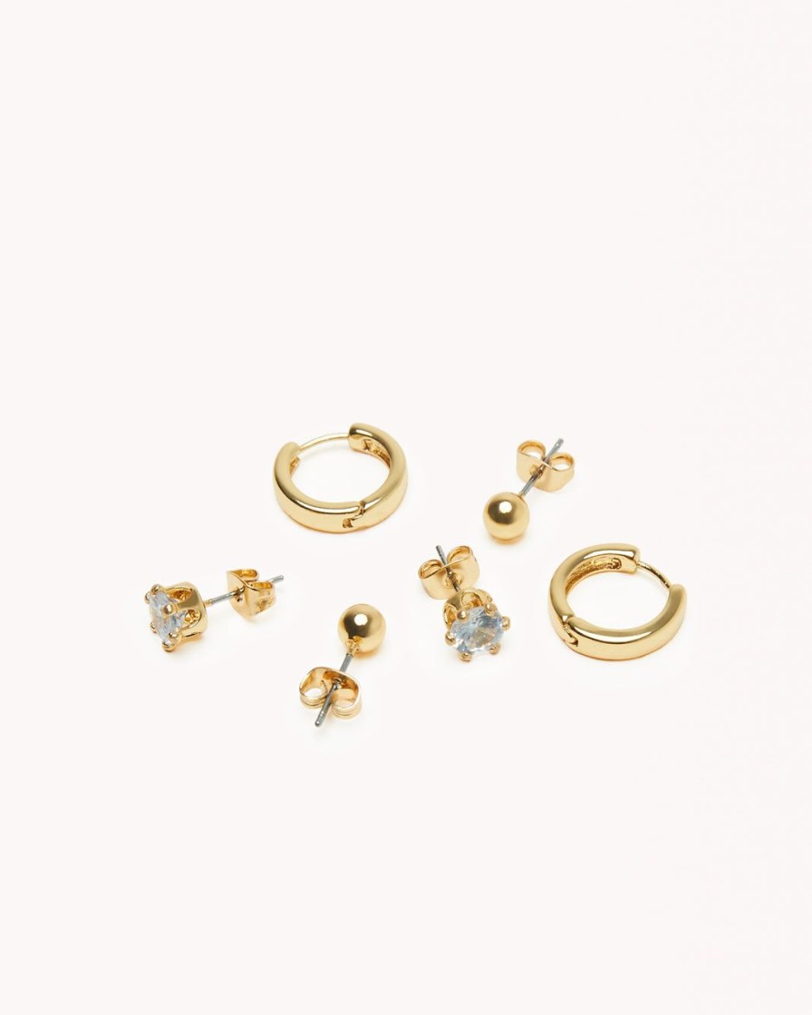 Women Billini Jewelry | Paq Stud Earring 3 Pack Gold Plated 18K Diamante