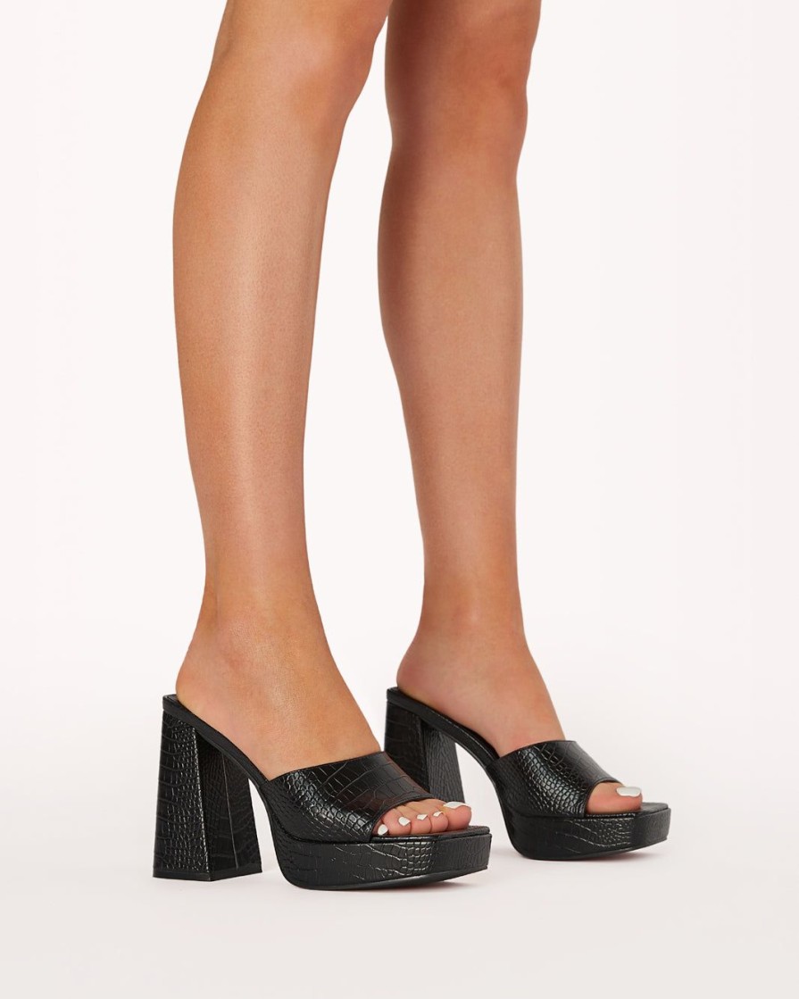 Women Billini Mules | Georgina Black Croc