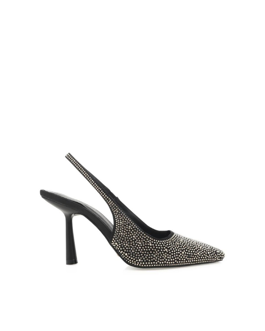 Women Billini Stilettos | Blaire Black Satin Rhinestone