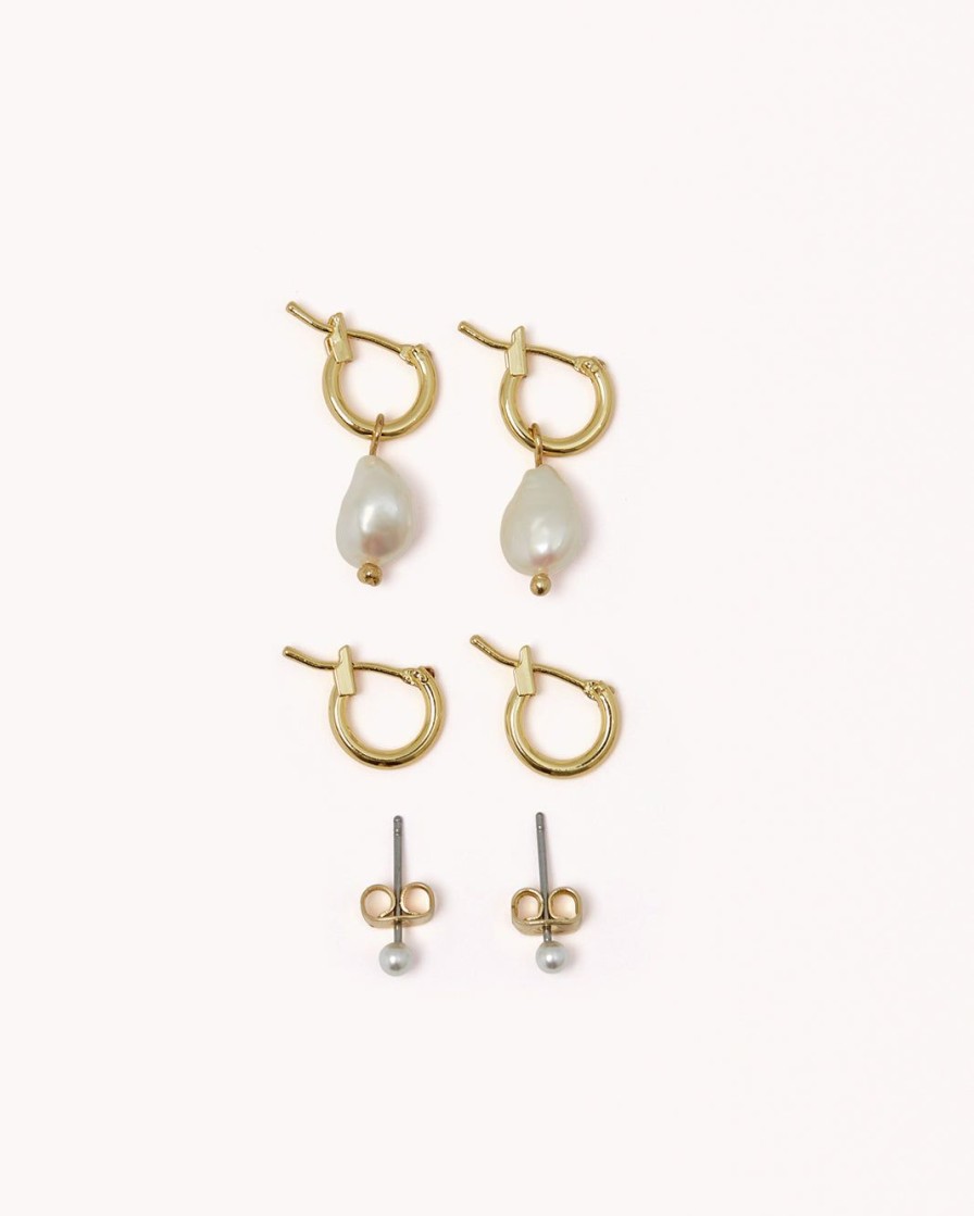 Women Billini Jewelry | Benny Earring 3 Pack Gold Plated 18K Pearl