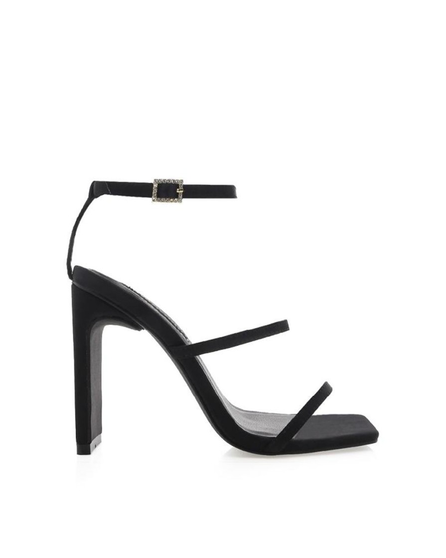 Women Billini Block Heels | Tiaka Black Satin