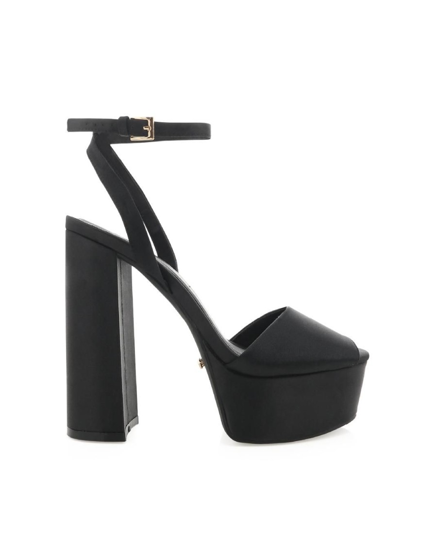 Women Billini Block Heels | Brenna Black Satin