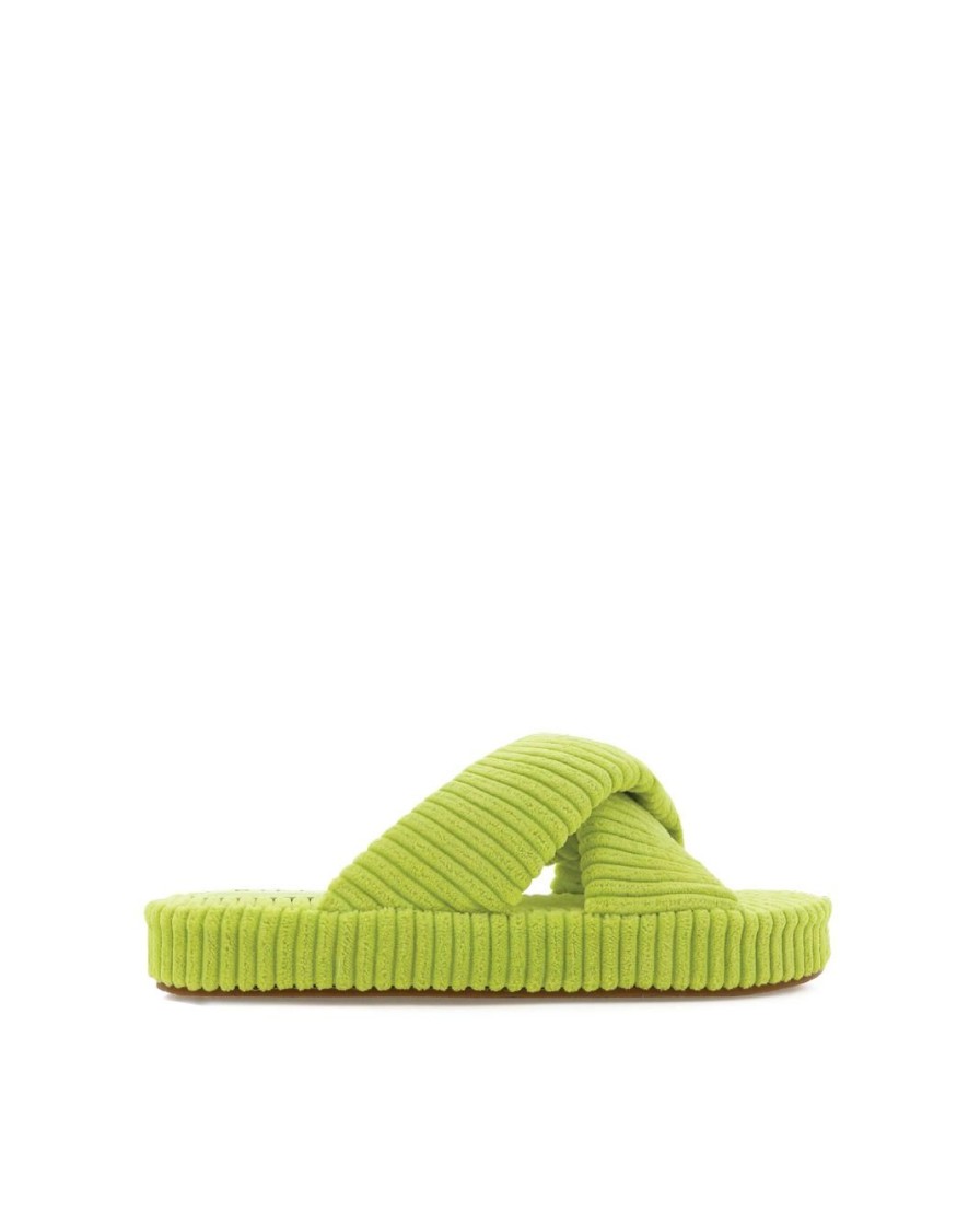 Women Billini Slides | Huxley Lime Ribbed Terry