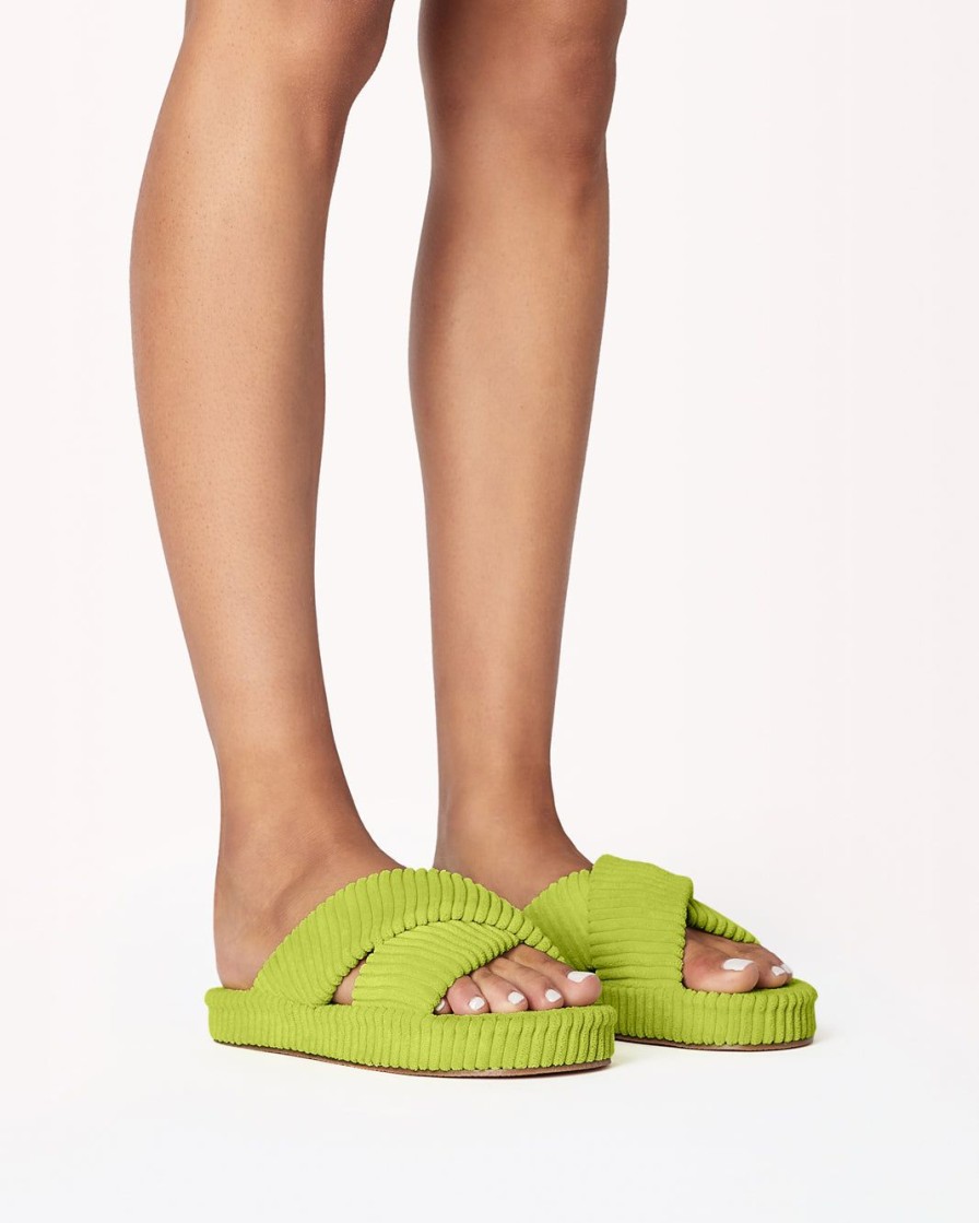 Women Billini Slides | Huxley Lime Ribbed Terry