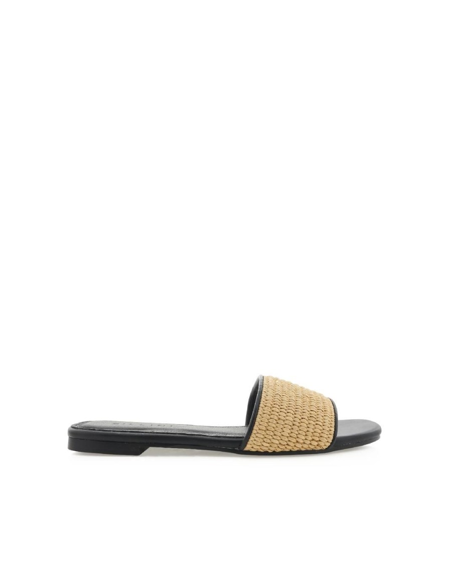 Women Billini Slides | Pakuna Natural Raffia Black