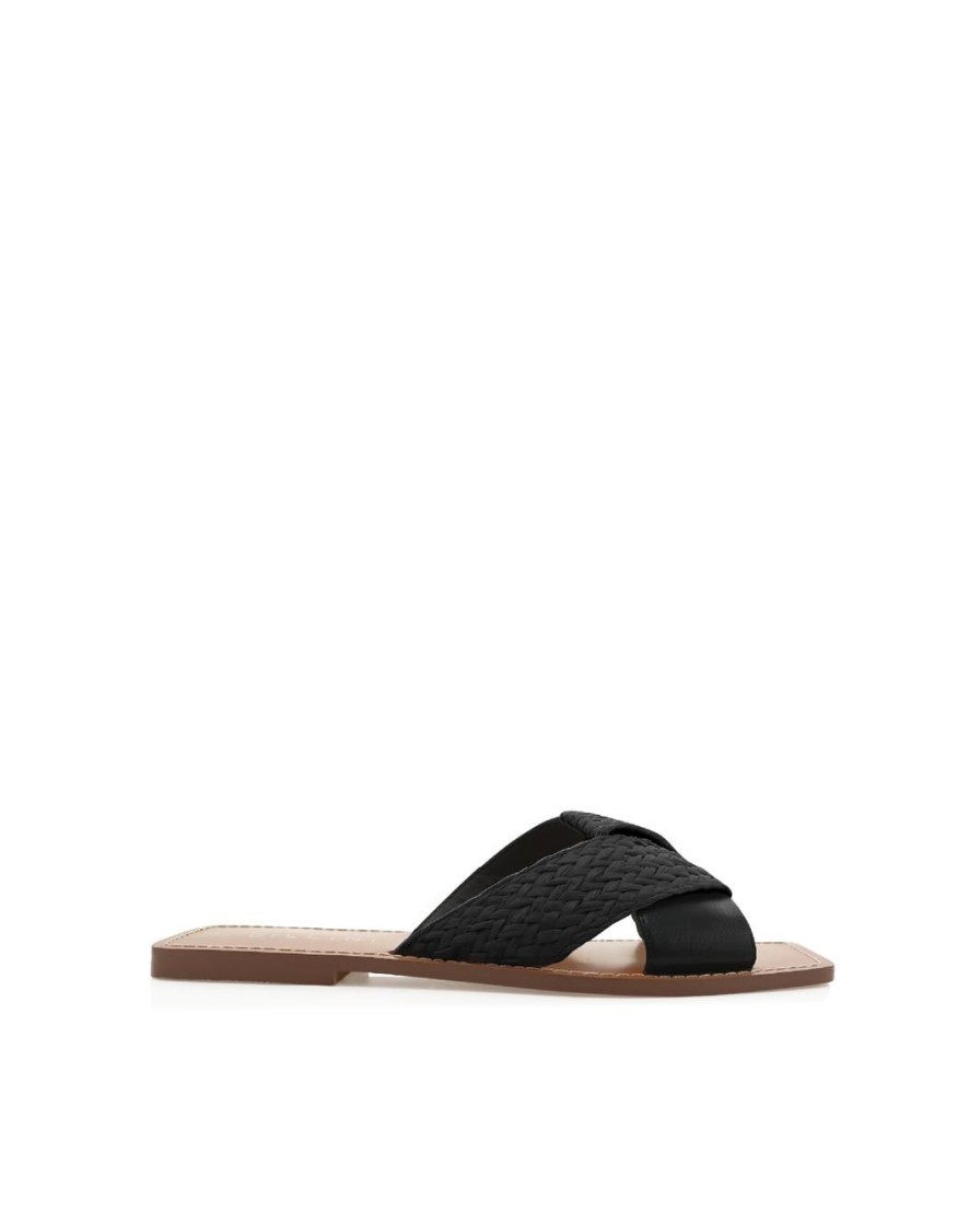 Women Billini Slides | Idelah Black Raffia