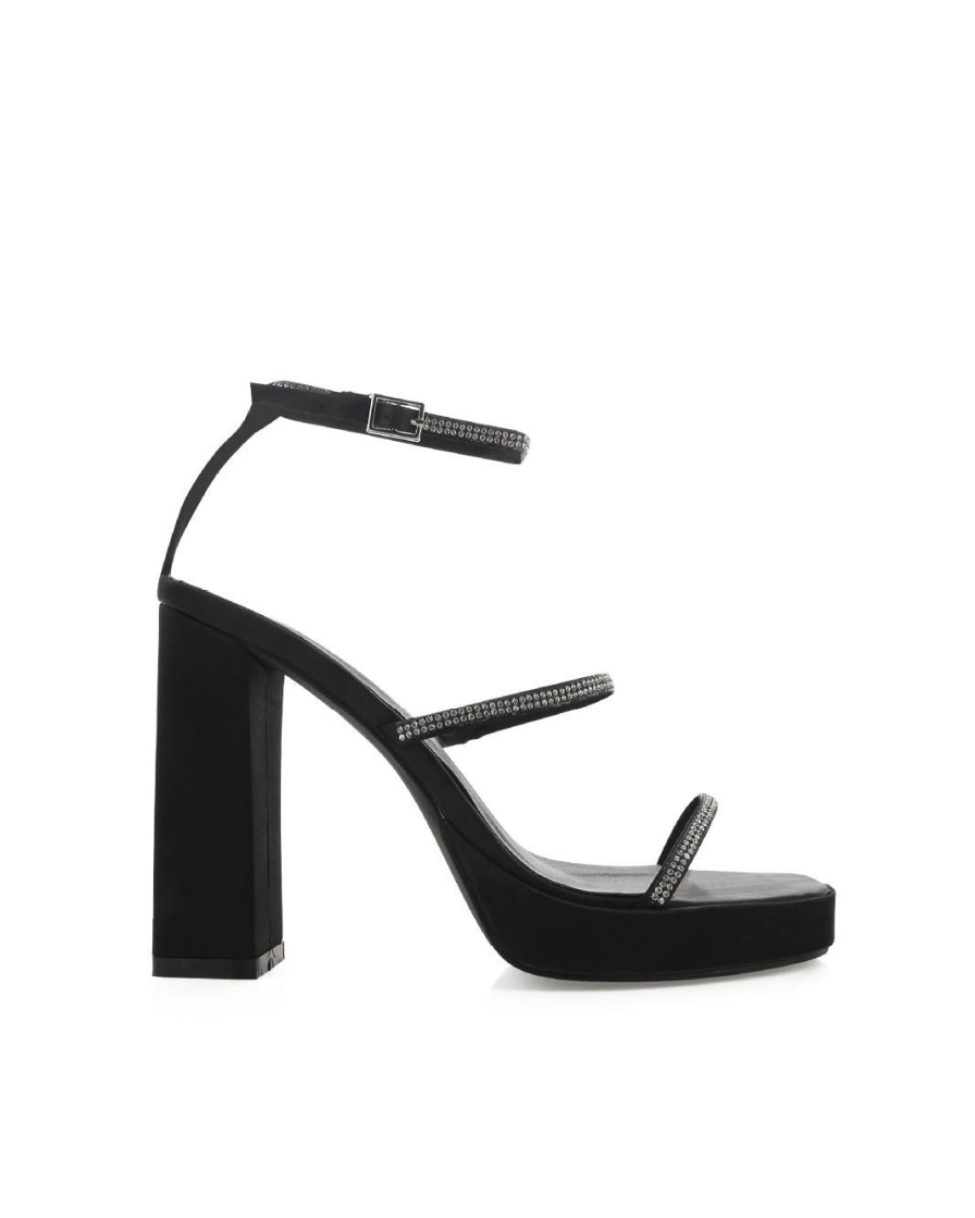 Women Billini Block Heels | Talita Black Satin Diamante