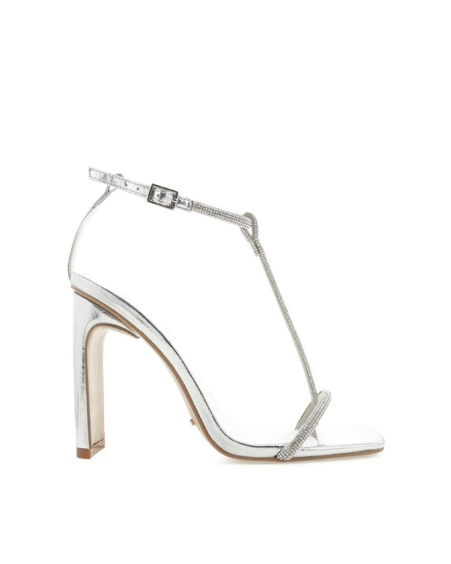 Women Billini Block Heels | Teresa Silver Metallic Diamante