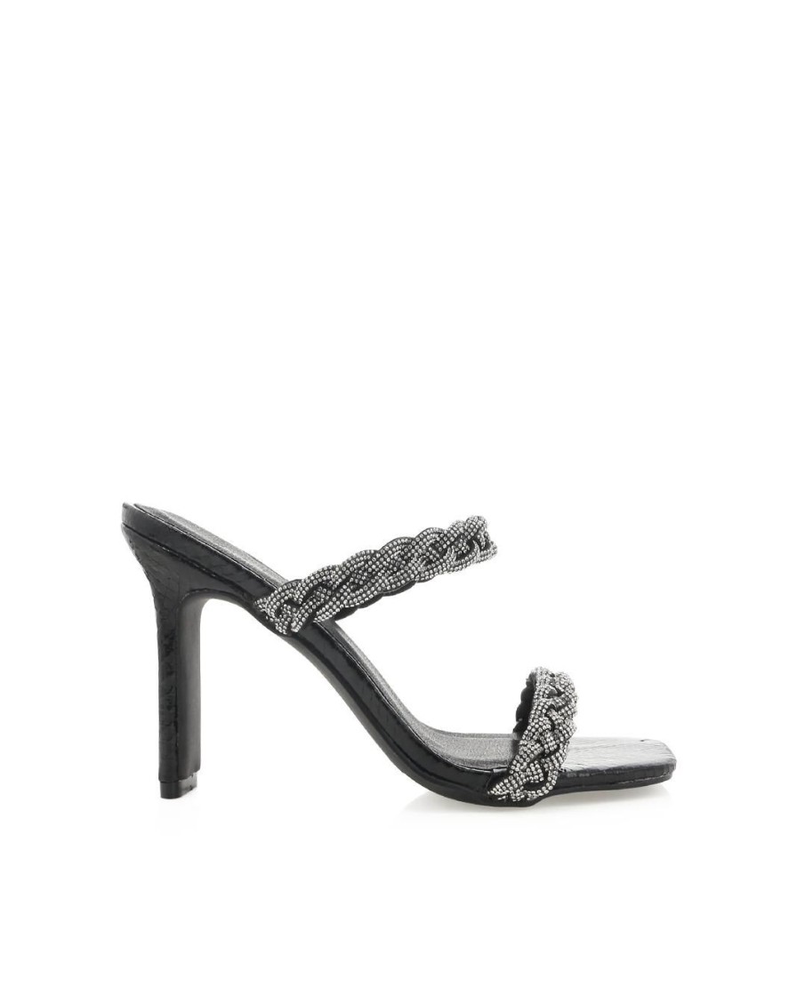 Women Billini Mules | Xandra Black Scale Diamante