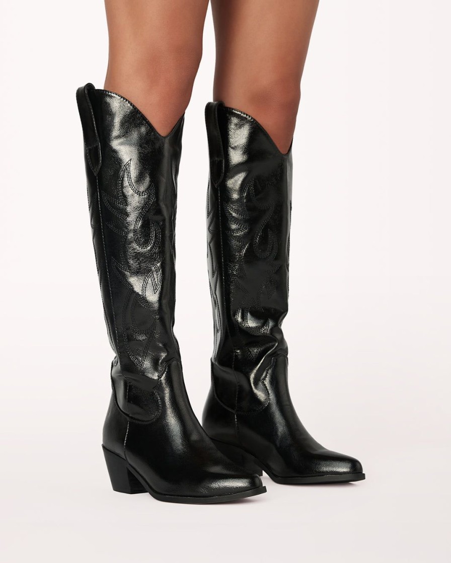 Women Billini Cowboy Boots | Urson Black Shine