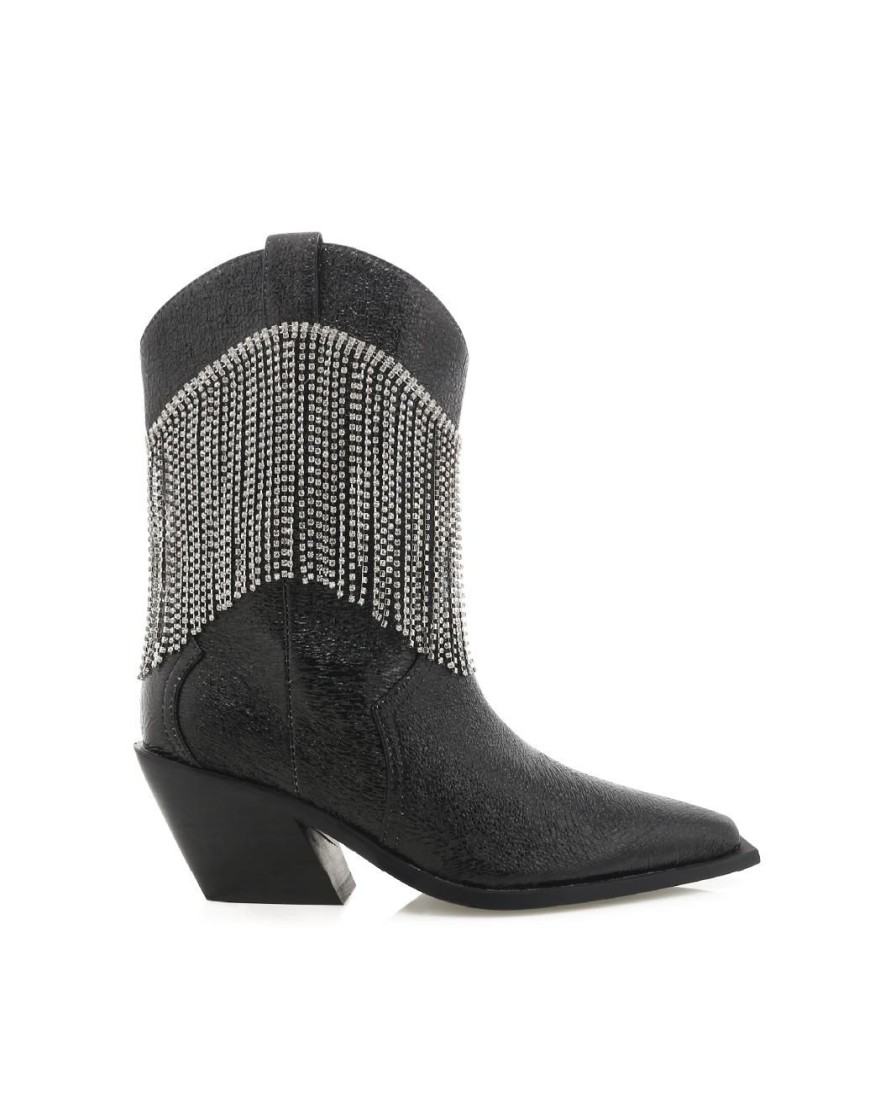 Women Billini Cowboy Boots | Elton Black Crinkle Diamante