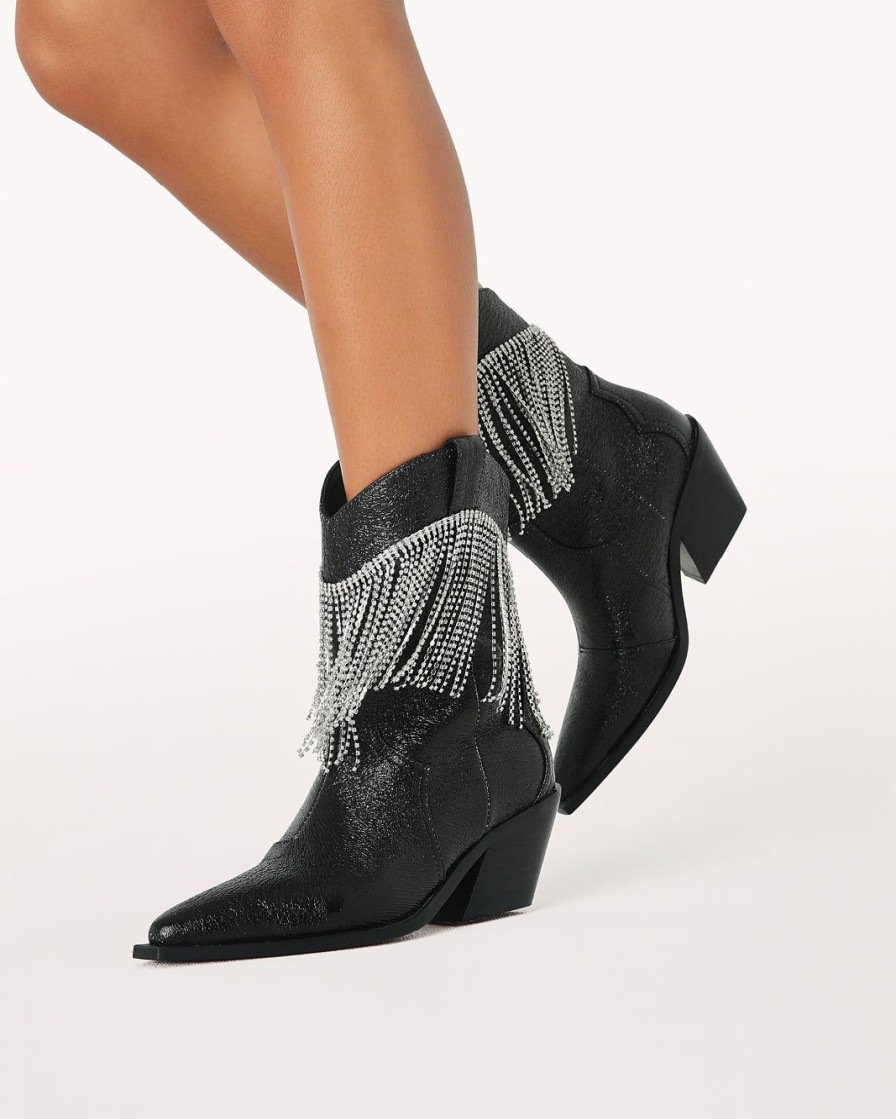 Women Billini Cowboy Boots | Elton Black Crinkle Diamante