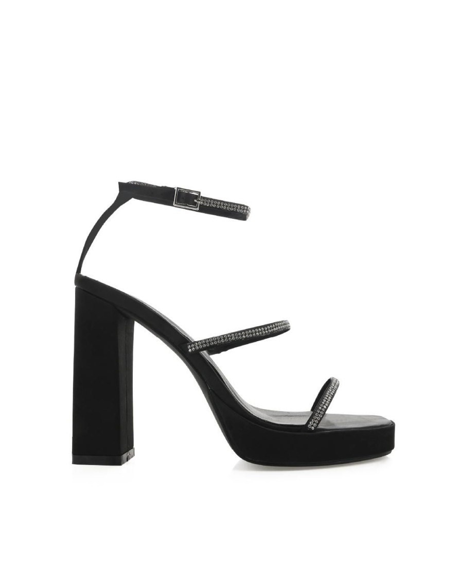 Women Billini Heels | Talita Black Satin Diamante