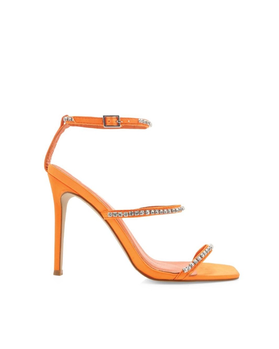 Women Billini Stilettos | Giuliana Tangerine Satin Diamante