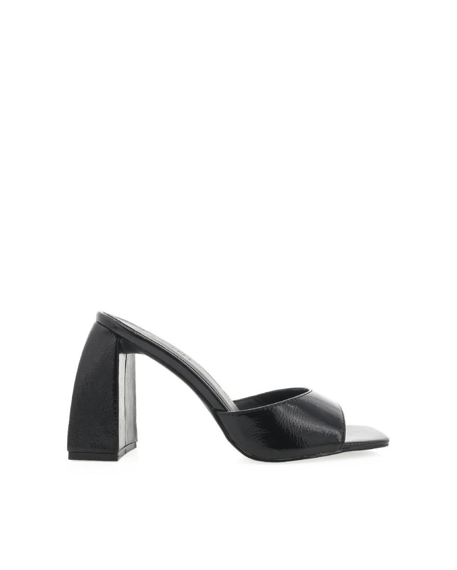 Women Billini Block Heels | Jaylen Black Crinkle Patent