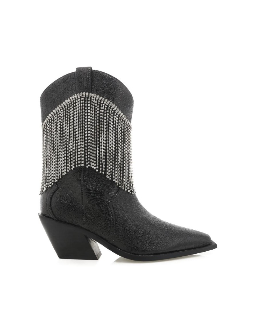 Women Billini Boots | Elton Black Crinkle Diamante