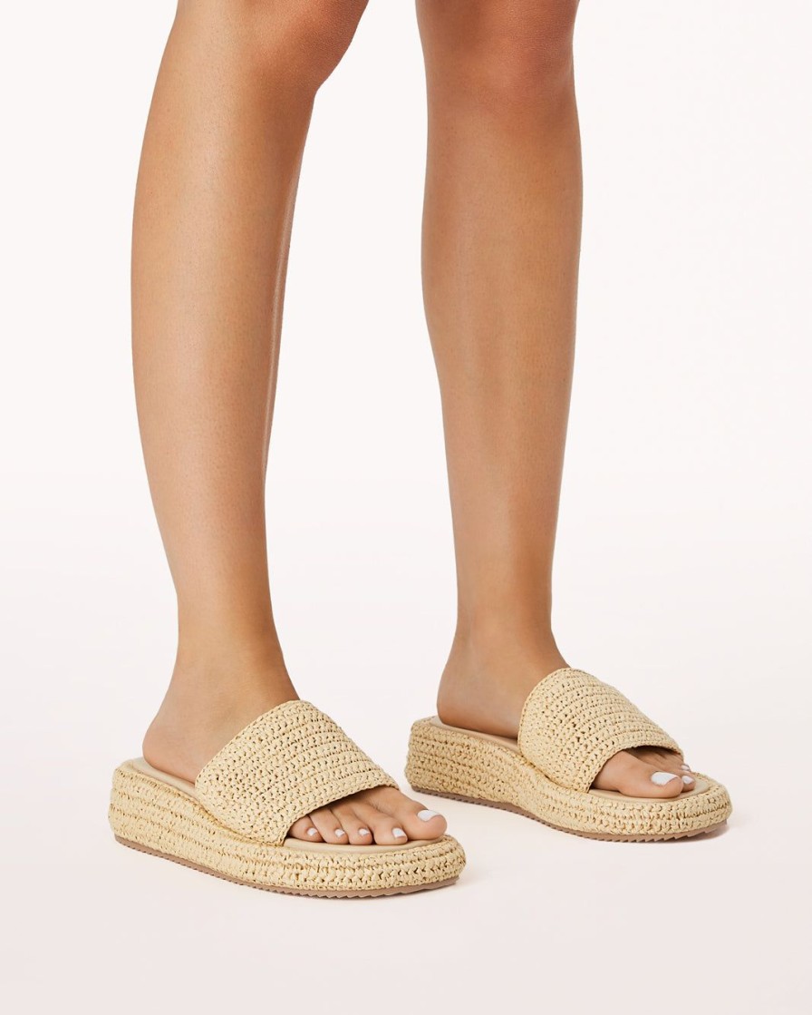 Women Billini Slides | Bernadette Natural Raffia