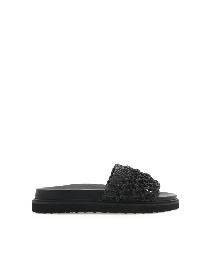 Women Billini Slides | Zaida Black Raffia