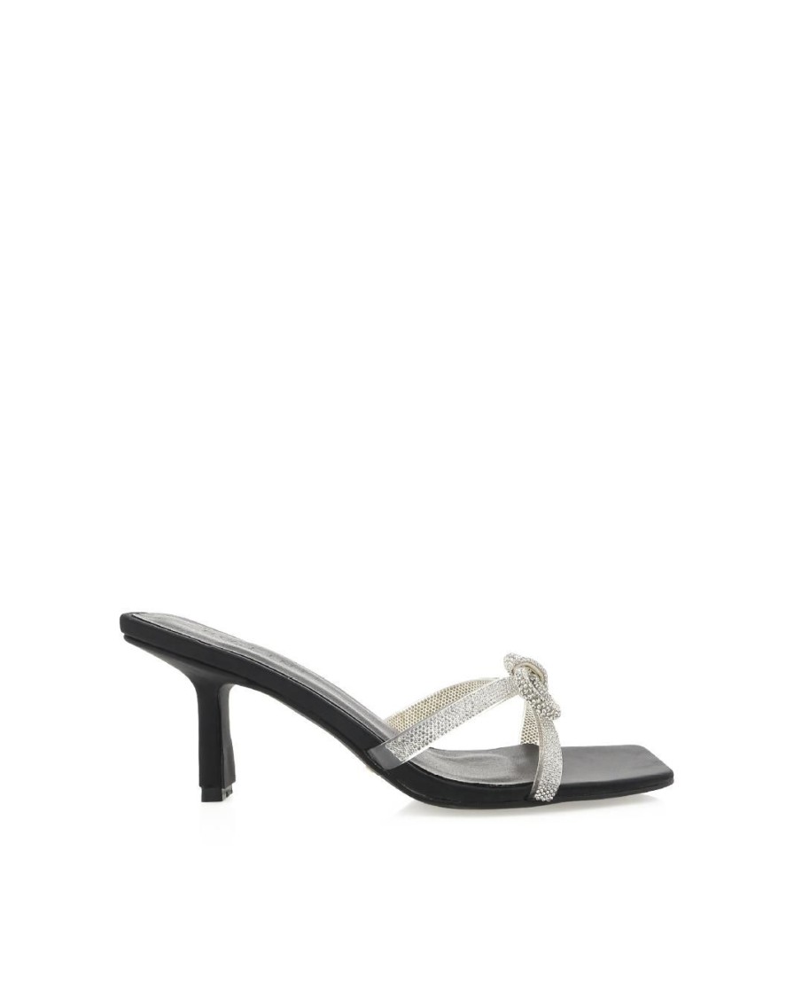 Women Billini Mules | Fabia Black Satin Diamante