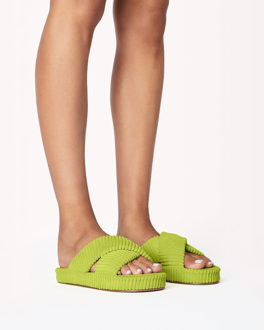 Women Billini Sandals | Huxley Lime Ribbed Terry