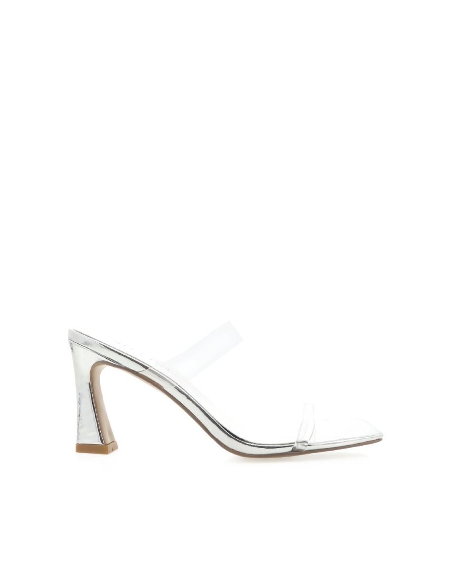 Women Billini Block Heels | Mikana Silver Chrome Clear