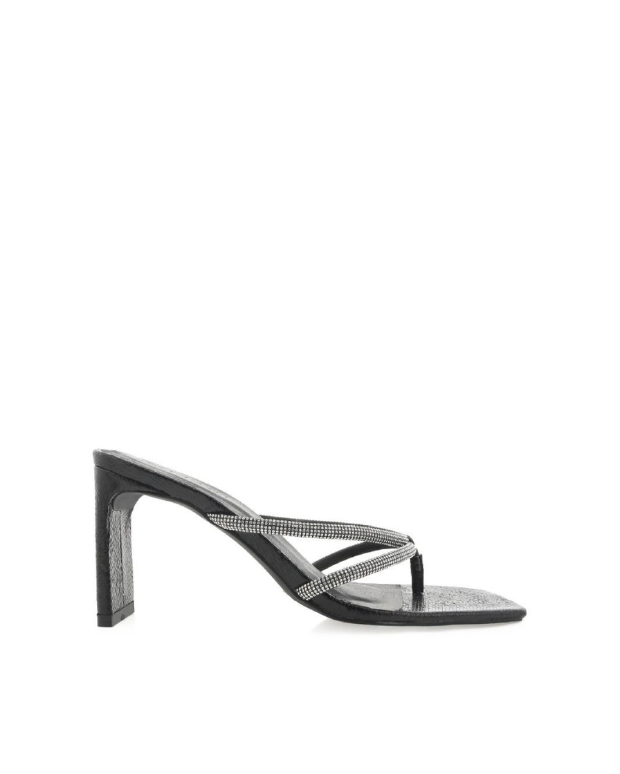 Women Billini Block Heels | Karson Black Crinkle Diamante