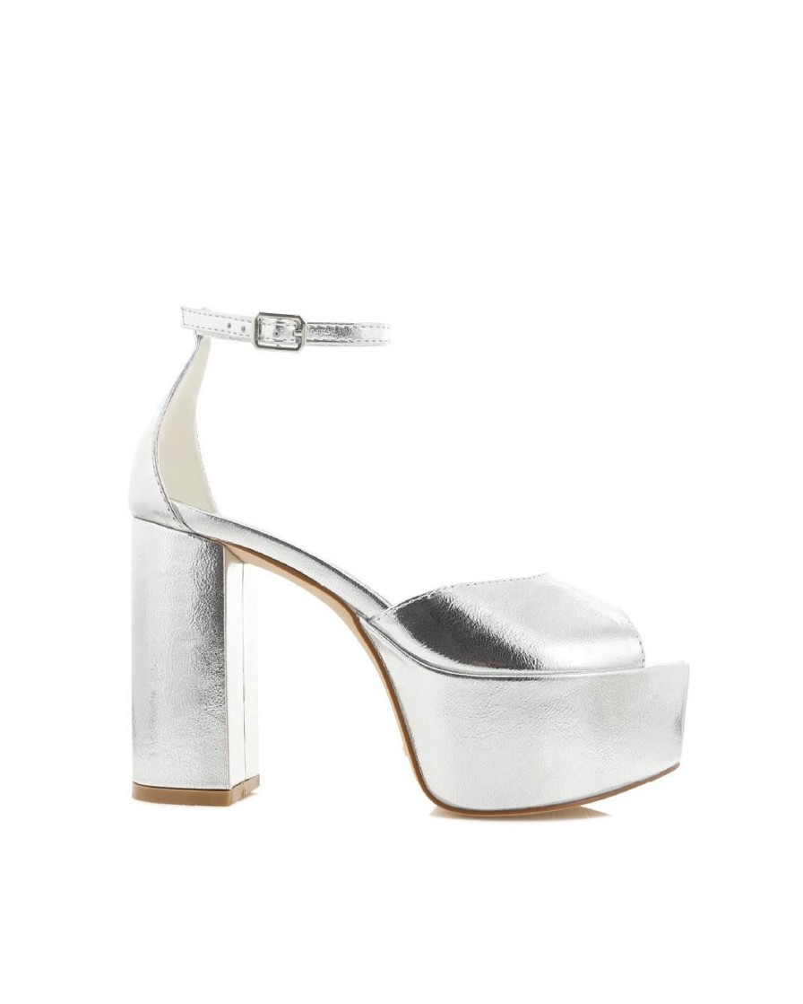 Women Billini Block Heels | Romara Silver Metallic