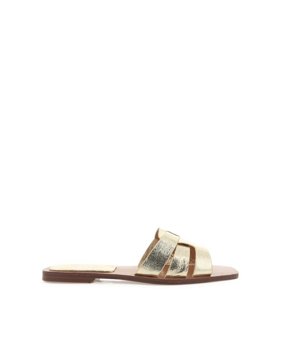 Women Billini Flats | Ferna Gold Cracked Metallic