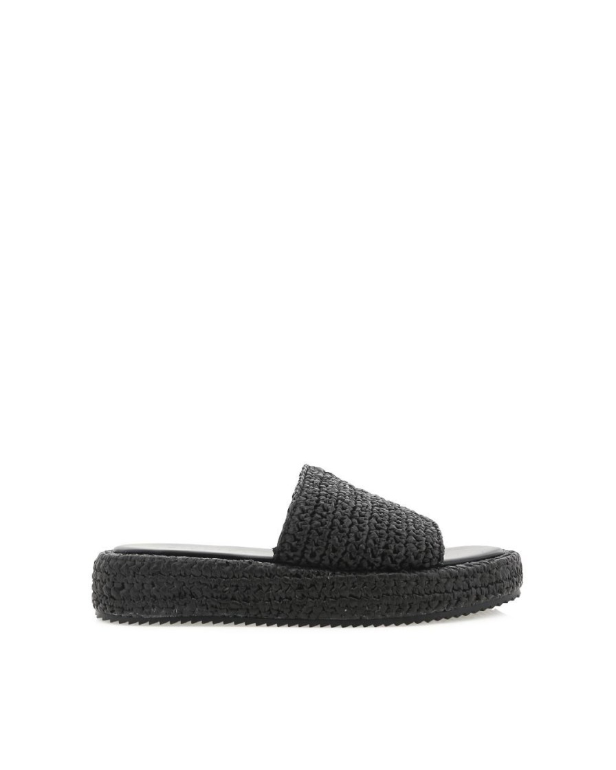 Women Billini Slides | Bernadette Black Raffia