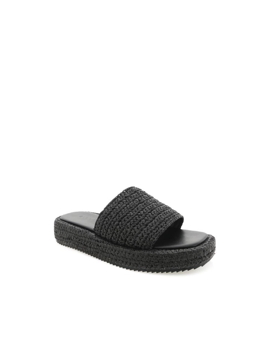 Women Billini Slides | Bernadette Black Raffia