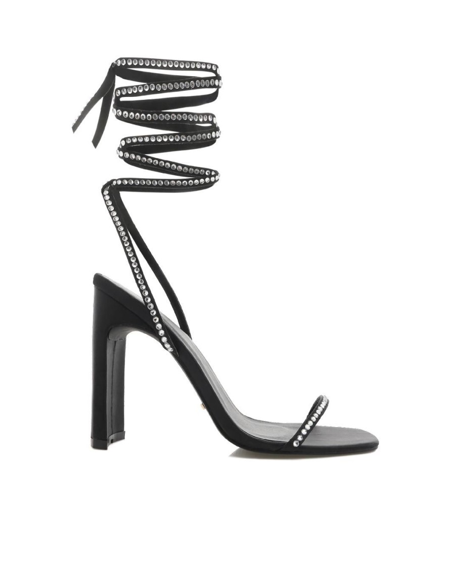 Women Billini Heels | Haleigh Black Satin Diamante