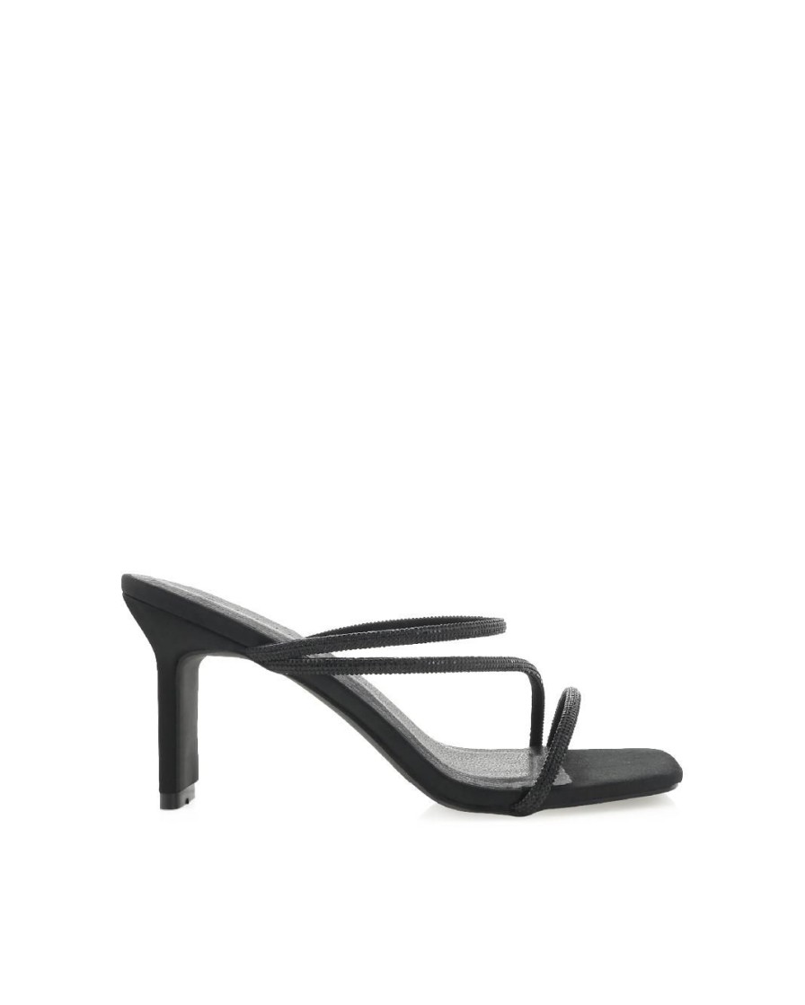 Women Billini Mules | Femi Black Satin Diamante