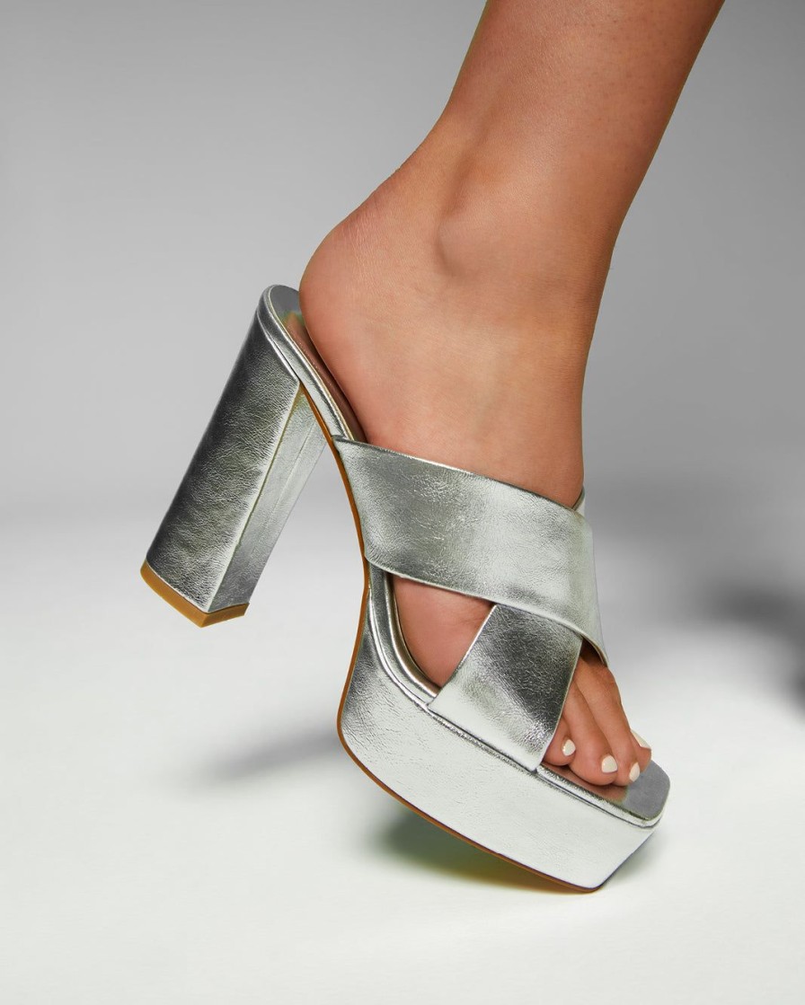 Women Billini Block Heels | Madeleine Silver Metallic