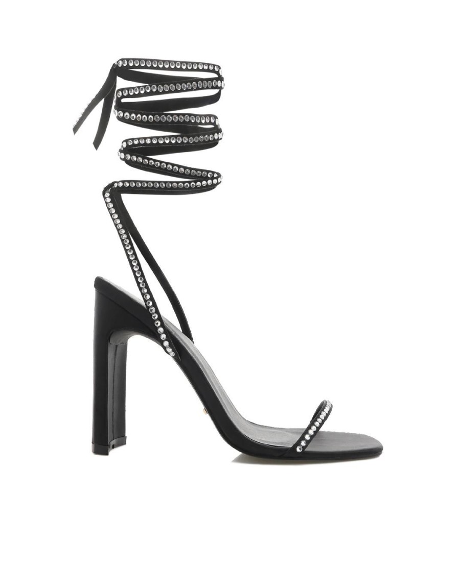 Women Billini Block Heels | Haleigh Black Satin Diamante